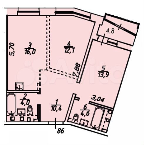 2-к. квартира, 65,8 м², 10/12 эт.