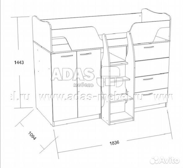 Кровать-чердак Корсар с выдвижным столом