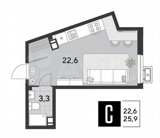 Квартира-студия, 25,9 м², 7/18 эт.
