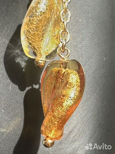 Золотые серьги с муранским стеклом