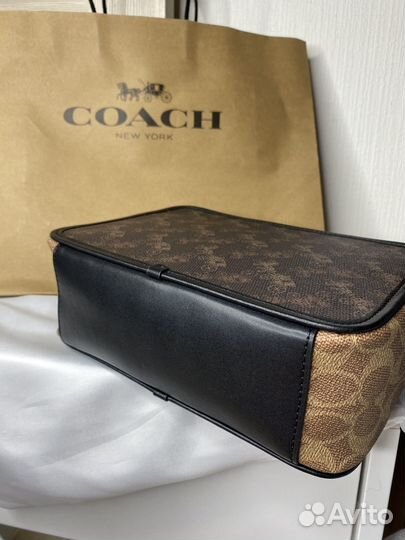 Мужская сумка coach натуральная кожа бронь