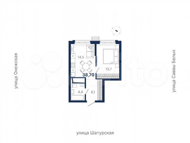 1-к. квартира, 38,7 м², 19/21 эт.