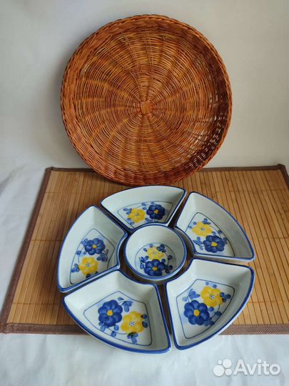Оригинальные салатники в плетёной корзине