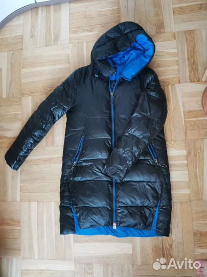 Пуховик женский чёрный с синим, 48/50