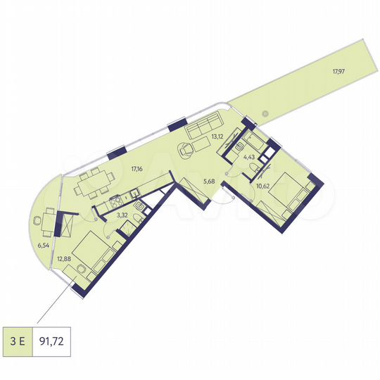 3-к. квартира, 91,7 м², 7/20 эт.