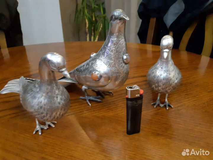 Голуби, павлин., статуэтка серебро, антиквариат. с