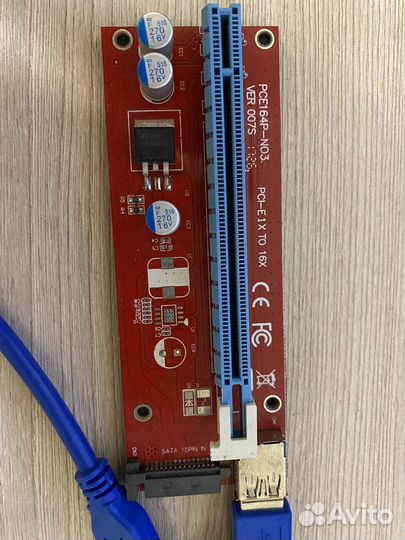Райзер SATA PCI-E 1x to 16x ver. 007s
