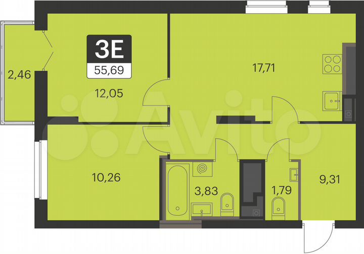 2-к. квартира, 55,7 м², 12/17 эт.