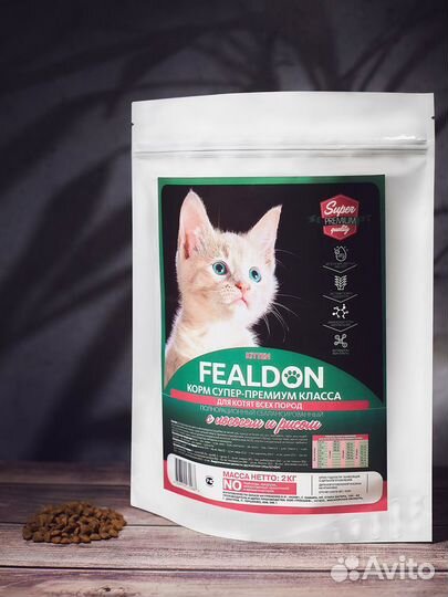 Корм для котят Fealdon, лосось и рис 1,5кг