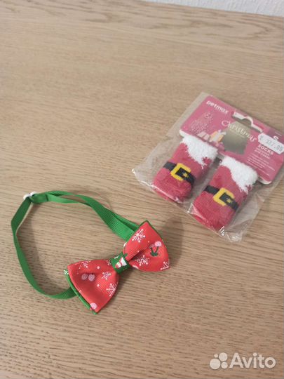 Шапка, носки, галстук бабочка новогодние для собак