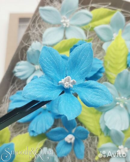 Набор тканевых цветов в ярко-голубых оттенках