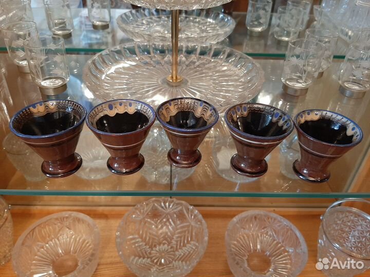 Глиняная посуда кувшин и стопки СССР