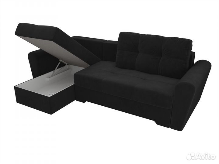 Диван угловой Амстердам левый угол, микровельвет, черный