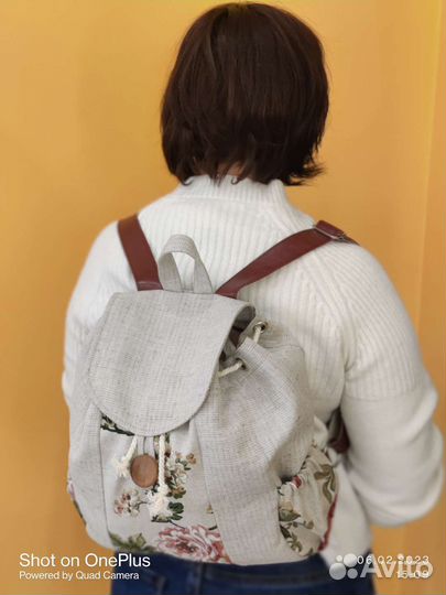 Рюкзак лен и натуральная кожа