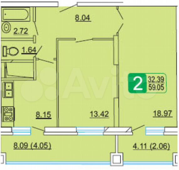 2-к. квартира, 59 м², 6/19 эт.