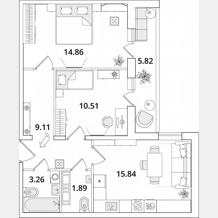 2-к. квартира, 58,4 м², 9/12 эт.