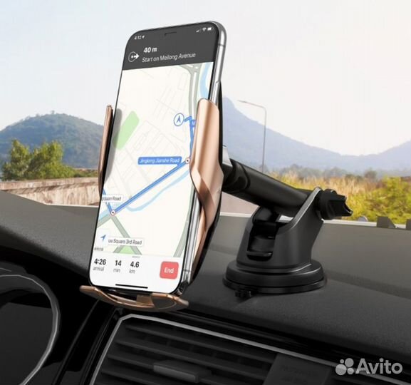 Премиум авто держатель Hoco+ беспроводная зарядка