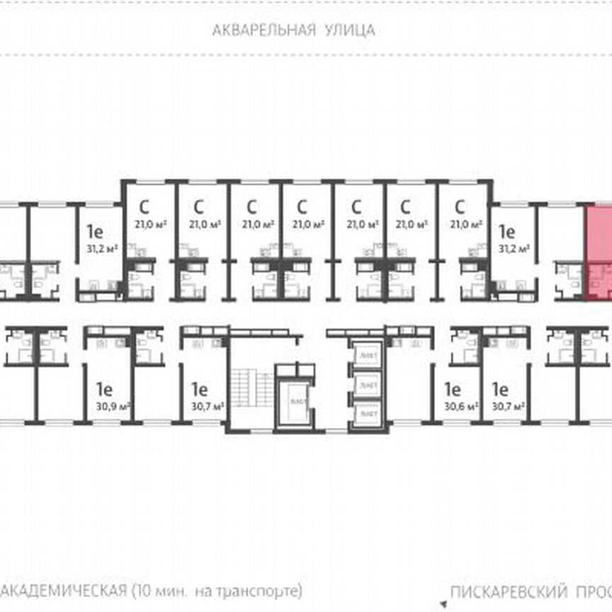 1-к. квартира, 30,9 м², 21/25 эт.