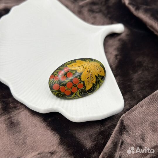 Советская винтажная деревяная брошь, хохлома