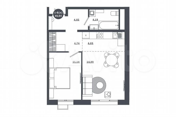 1-к. квартира, 46 м², 13/16 эт.