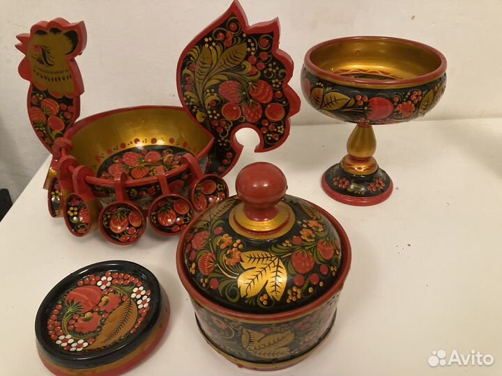 Ковшик Петушок с 6 черпаками Хохломская роспись