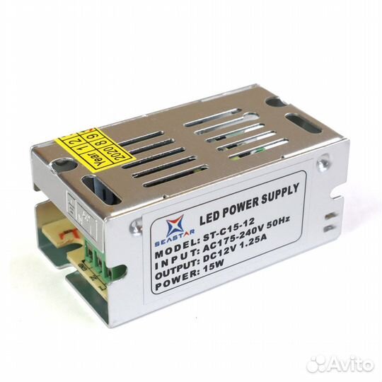 Блок питания 12 вольт 1.25А, 15 Ватт лед микро