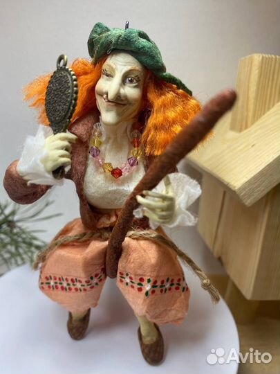 Ватная игрушка баба Яга на метле