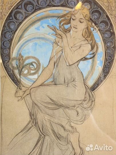 Ваза фруктовница старинная, картина Альфонс Муха