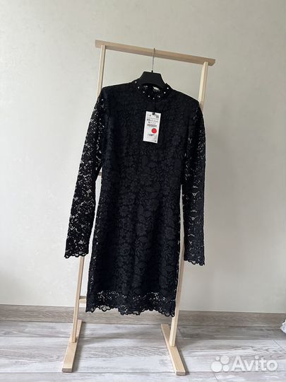 Кружевное черное платье Zara, XS, новое