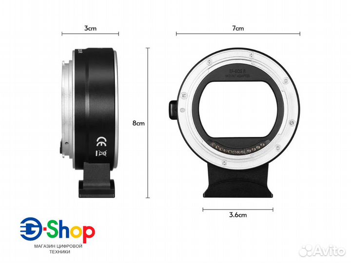Адаптер для Canon с оптики EF на тушку EOS R (чип)