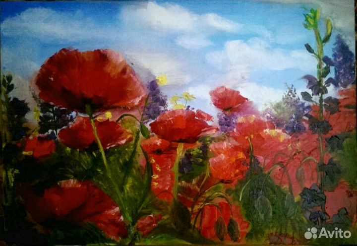 Картина маслом, Радужные маки, Холст 65x45