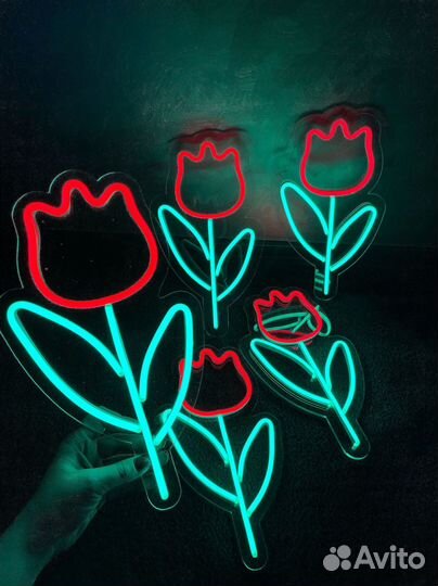 Неоновая вывеска цветы от производителя