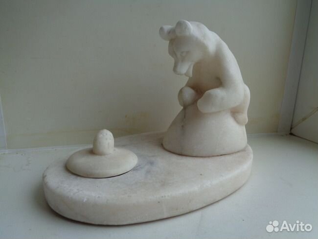 Чернильный прибор Медведь и ёж,мрамор