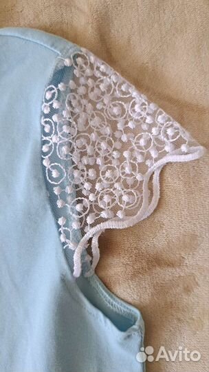 Блузка школьная с кружевом голубая 134