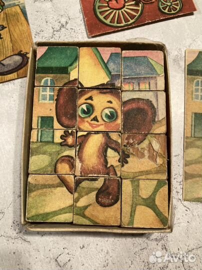 Кубики деревянные СССР с рисунками. Набор