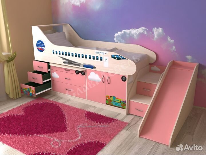 Кровать Самолет детская со столом. Любые цвета