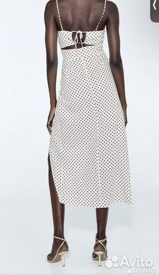 Платье летнее Zara миди с биркой в горошек белое