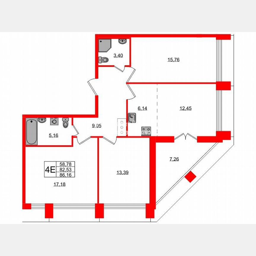 4-к. квартира, 82,5 м², 14/14 эт.