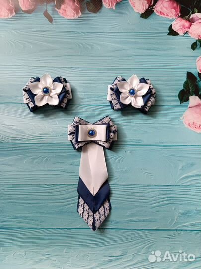 Банты в школу, набор с галстуком-брошью