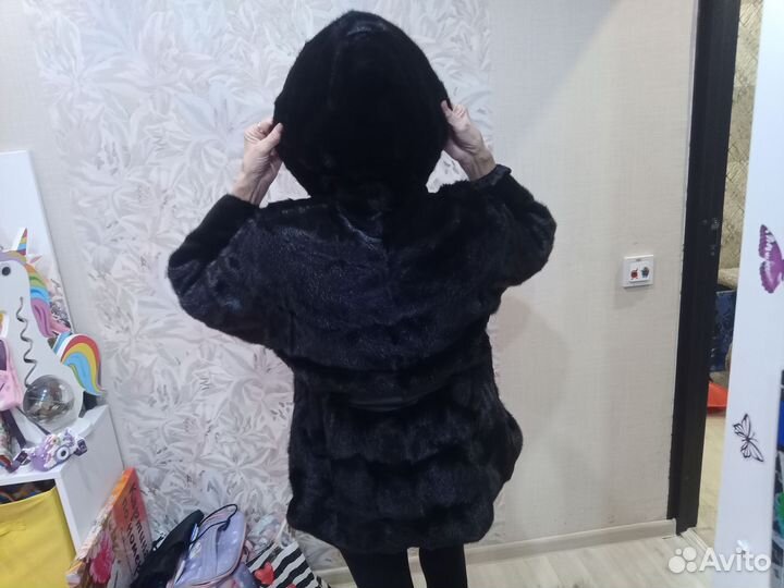 Шуба норковая 42 44 поперечка с капюшоном