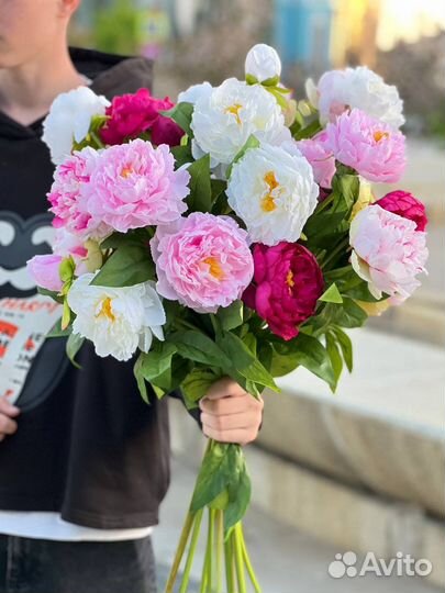 Искусственные пионы ветка с 3 бутонами