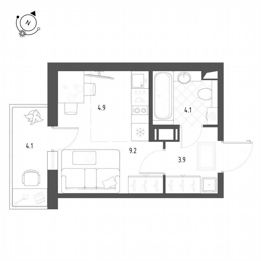 Квартира-студия, 23,3 м², 4/12 эт.