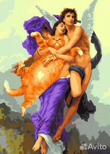 Алмазная мозаика 30x40 Ангел с девушкой и рыжим ко