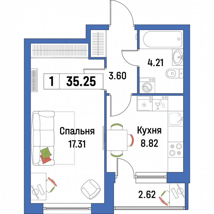 1-к. квартира, 35,3 м², 2/16 эт.
