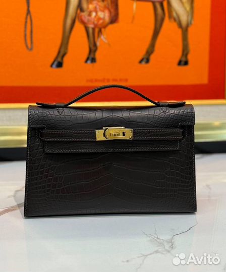 Сумка Hermes Kelly Pochette Croco черная