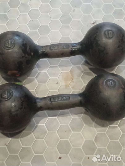Гантели по 10 кг СССР чугунные две гантели