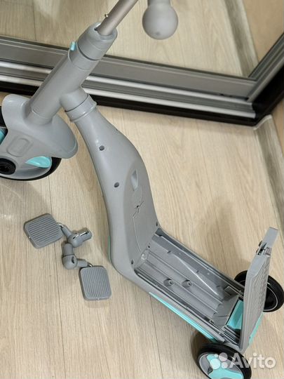 Детский самокат-беговел с музыкой 3в1, серо-синий