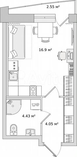 Квартира-студия, 25,7 м², 23/23 эт.