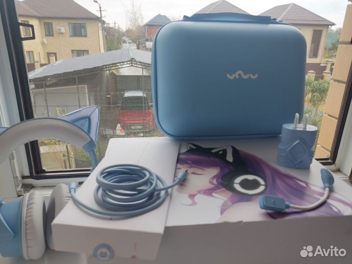 Наушники с кошачьими ушками голубые