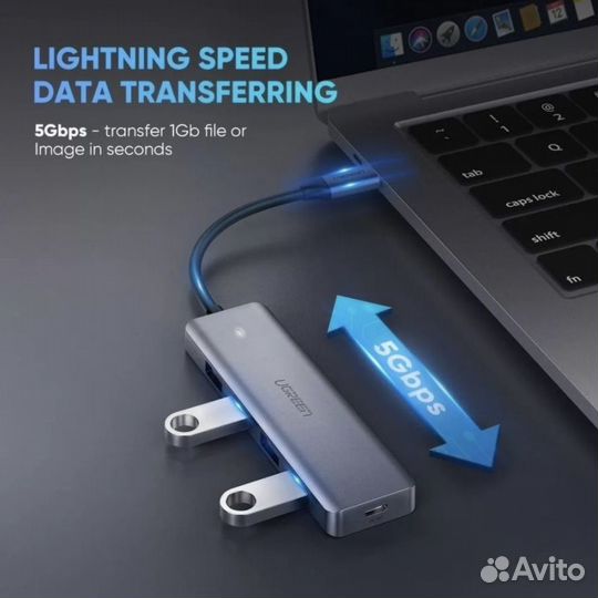 Ugreen (хаб) 4 в 1 Type C, 4 x USB 3.0